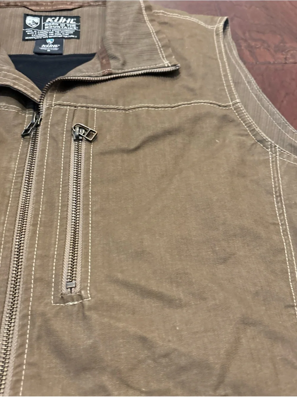 Kuhl Men's Tan Canvas Zip Front Utility Vest